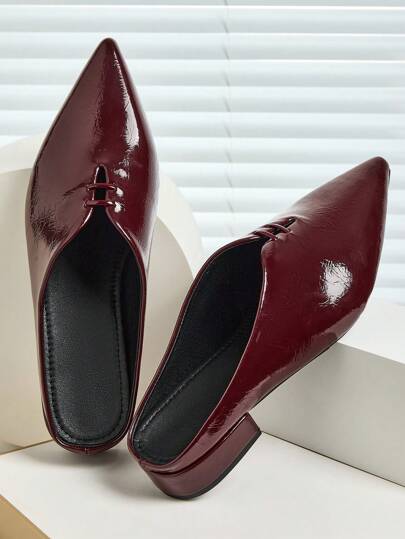 Women's Pointy Toe Slip-On Mules, Black Flat Slides Sandals For All Seasons