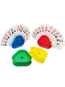 4 件套扑克牌游戏支架 - 4 种颜色 Little Hands 牌盘，适合成人、老年人、免提牌架，适用于牌类游戏、扑克派对、家庭牌类游戏之夜