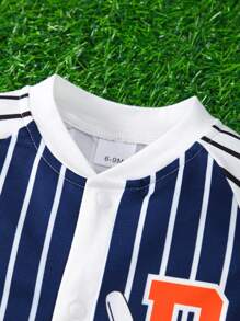 Baby Boy Letter & Number Baseball Print Striped Romper