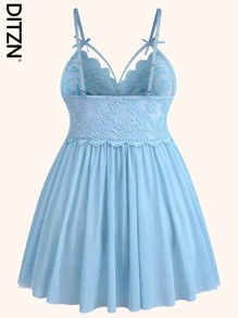 DITZN Camiseta de muñeca de talla grande, camisón de encaje transpirable de verano con vestido vaina sexy transparente lencería erótica y tirantes (con tanga gratis)