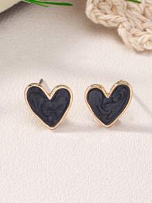 1 paire de boucles d'oreilles clous minimalistes et élégantes en émail en forme de cœur, jolies et douces, bijoux polyvalents à la mode pour femmes, fête, voyage, utilisation quotidienne, cadeau pour la Saint-Valentin, maman, mère, fête des mères
