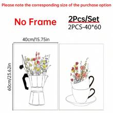 Conjunto de 2 carteles de impresión en lienzo estilo nórdico, arte de pared de lienzo con taza de café y flores, pintura artística para decorar la sala de estar, dormitorio, baño, oficina, pasillo, cocina, sin marcos, arte de pared moderno, carteles para habitación, elementos de decoración de habitación, decoración del hogar, decoración de habitación estética, decoración occidental