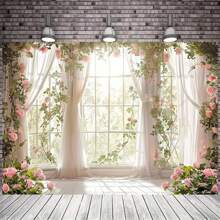 1 pieza Elegante fondo fotografía con ventana de castillo y flores, adecuado para bodas y eventos especiales, disponible en varios tamaños, decoración universal para días festivos, sin necesidad de electricidad - Blanco - Ver 5