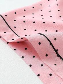[Elegant Fields] Bộ 2 món đồ ngủ nữ in chấm bi mini, áo tay ngắn cài nút và quần short thắt nơ, đồ mặc nhà mùa hè thích hợp cho mặc ở nhà, bộ hai món. - Hồng - Xem 7