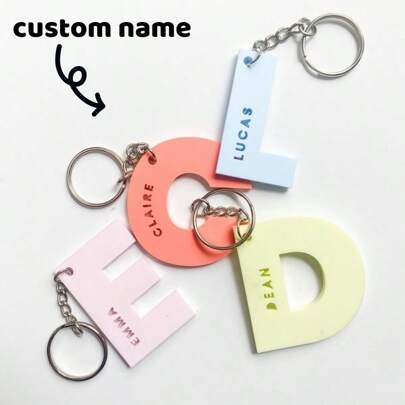 Chaveiro com nome e letra personalizado - Chaveiro com nome infantil - Chaveiro com monograma - Presente de Natal - Durável, Colorido, Fofo, Adorável, Engraçado, Kawaii, Y2K, Elegante, Unissex, Casual, Personalizado, Único, Personalizado, Presentes ideais para ele, Presentes ideais para ela, Para ela, Namorado, Namorada, Família, Amigos