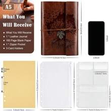 A5 Blank Page Vintage Leather Journal Notebook, Refillable Writing Diary, Travel Diary, Art Sketchbook, Gift For Women, Men, Teenage Girls And Boys, 160 Pages,School Supplies,Back To School - Multicolor - View 2