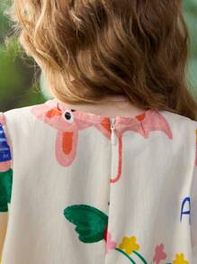 ASK JUNIOR ASK JUNIOR Girls Digital Print Mid-Length A-Line Dress With Puff Sleeves, Spring/Autumn