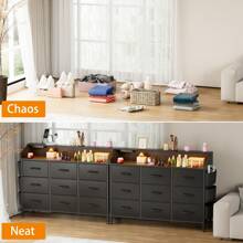 GIKPAL Dresser For Bedroom With Charging Station And RGB LED Lights, Wide Fabric Dresser For Storage And Organization With 9 Drawers - Black PU - View 9