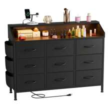 GIKPAL Dresser For Bedroom With Charging Station And RGB LED Lights, Wide Fabric Dresser For Storage And Organization With 9 Drawers - Black PU - View 2