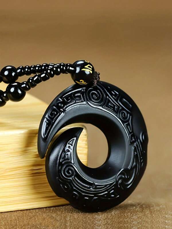 1pc Unisex Obsidian Pendant Necklace, Elegant Natural Stone Design That Changes Color With Temperature, Jewelry Gift