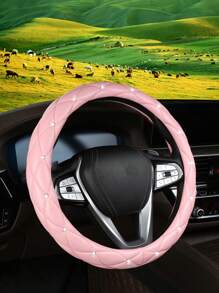1pc Rhinestone Embellished Faux Sheepskin Car Steering Wheel Cover, Anti-Slip, Fits 14.5-15 Inch, Holiday Gift - Multicolor - View 16