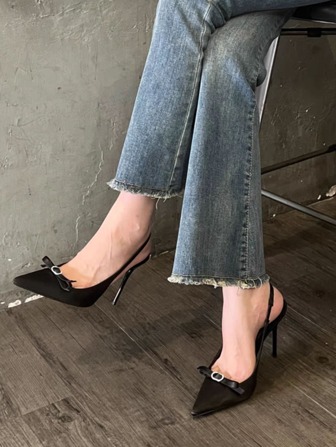 Ladies' New Sandals High Heel Sandals, Black High Heels, Closed Toe Sandals With Bow Decor, Elegant Lady Shoes Suitable For Party, Work, Casual Occasions