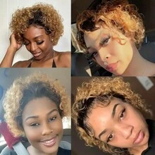 6inch Pixie Cut Wig Human Hair Curly 13x1 Lace Wig Transparent HD Lace Frontal Wigs Short Bob Wig For Women 1B 27 Honey Blonde Colored Wigs - Trendy Color - View 9