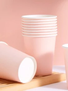10 piezas/25 piezas Vasos de papel desechables de color rosa pálido, vasos para bebidas frías y café, adecuados para fiestas de cumpleaños, reuniones familiares, picnics, decoración de fiestas