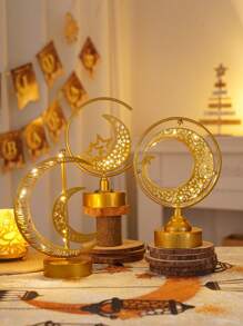 1 pieza de arte de hierro de estilo primaveral con estrella y luna, decoración de luz de noche. Es un elemento decorativo de sobremesa que puede crear una atmósfera maravillosa y es adecuado para lugares como dormitorios, salas de estar, estudios, comedores, etc. También es una excelente opción para regalos.
