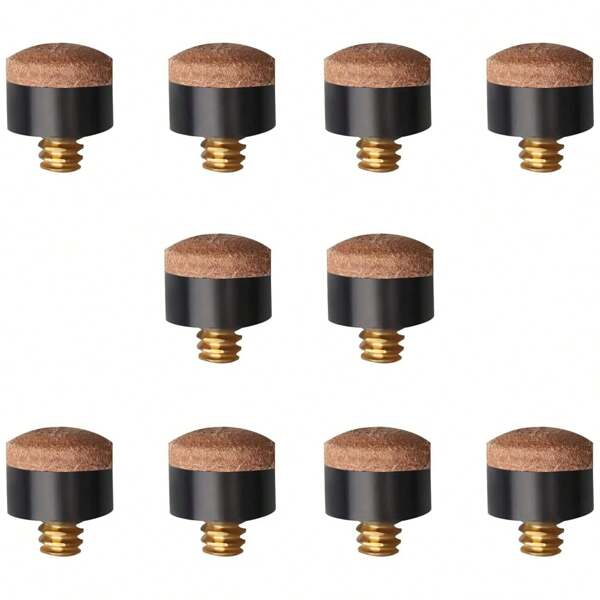 10 Stücke Gewinde-Spitzen 10 mm Ersatz Queues Spitzen für Poolqueues und Snooker, harte Leder Gewinde-Spitzen Poolqueues und Snooker Spitzen (Braun)