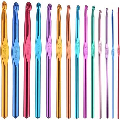 8/10/12/14 قطعة من خطافات الكروشيه المتعددة الألوان من الألومنيوم، إبر الحياكة، ألعاب الحرف اليدوية من خيوط الغزل 2-10مم، مقبض إرجونومي من الألومنيوم