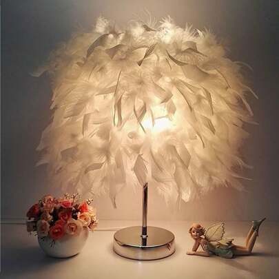 Lámpara decorativa plumas romántica, regalo perfecto para dormitorio, sala estar, decoración del hogar, Navidad, boda, accesorios de escritorio, fiesta, cumpleaños y Navidad.