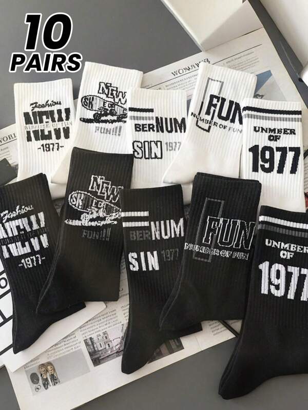 10 pares de calcetines deportivos para hombre, calcetines personalizados negro y blanco hasta el tobillo, para gimnasio
