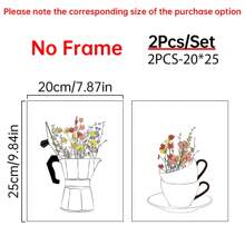 Conjunto de 2 carteles de impresión en lienzo estilo nórdico, arte de pared de lienzo con taza de café y flores, pintura artística para decorar la sala de estar, dormitorio, baño, oficina, pasillo, cocina, sin marcos, arte de pared moderno, carteles para habitación, elementos de decoración de habitación, decoración del hogar, decoración de habitación estética, decoración occidental