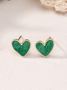 1 paire de boucles d'oreilles clous minimalistes et élégantes en émail en forme de cœur, jolies et douces, bijoux polyvalents à la mode pour femmes, fête, voyage, utilisation quotidienne, cadeau pour la Saint-Valentin, maman, mère, fête des mères
