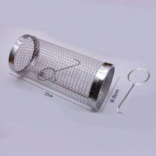 1pc Nesting Grill Basket, Removable Wooden Handle, 304 Stainless Steel, Rolling Grilling Net, BBQ Accessories Tools For Vegetables Shrimp, Outdoor Cooking Camping, Gifts For Men Dad Husband