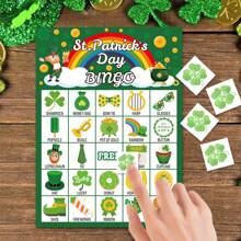 33pcs St. Patrick's Theme Bingo Game Set For Family - Includes 24 Player Cards And Reward Stickers - Green Lucky Clover Festive Paper Party Favors Supplies For Holiday, Gathering And Group Activities