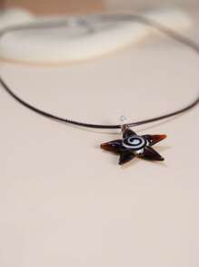 1Pc Creative Ocean Style Art Starfish Inner Spiral Glass Necklace Pendant For Any Occasion For Men And Women