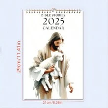 2025 Christian Bible Stories Wall Calendar, 1pc Jesus-Themed Monthly Planner, Religious Art Illustrations, Paper Material, Christian Home Decor, Spiritual Gift Idea, Christmas Gifts - Multicolor - View 2
