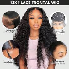 Uveous 13x4 Curly Wig Human Hair 42 Inch Deep Wave Lace Front Wigs Human Hair 250_Density Wet And Wavy Lace Front Wigs Human Hair Pre Plucked 13x6 Deep Wave Wig For Women With Baby Hair 5x5 Put On And Go Glueless Wigs Human Hair Halloween Season - Natural Black - 查看 7