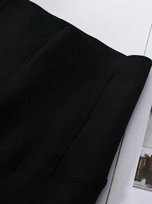 ملابس داخلية عالية الخصر قابلة للغلق بالأزرار وتنحيف القوام مع بطانة حرارية من الفليس - الأسود - مشاهدة 6