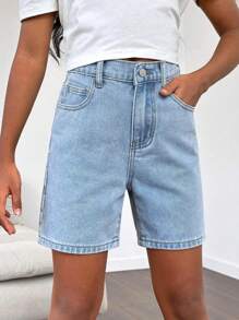 Teen Girl Vintage Stonewashed Loose Denim Cargo Shorts