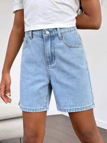 Teen Girl Vintage Stonewashed Loose Denim Cargo Shorts
