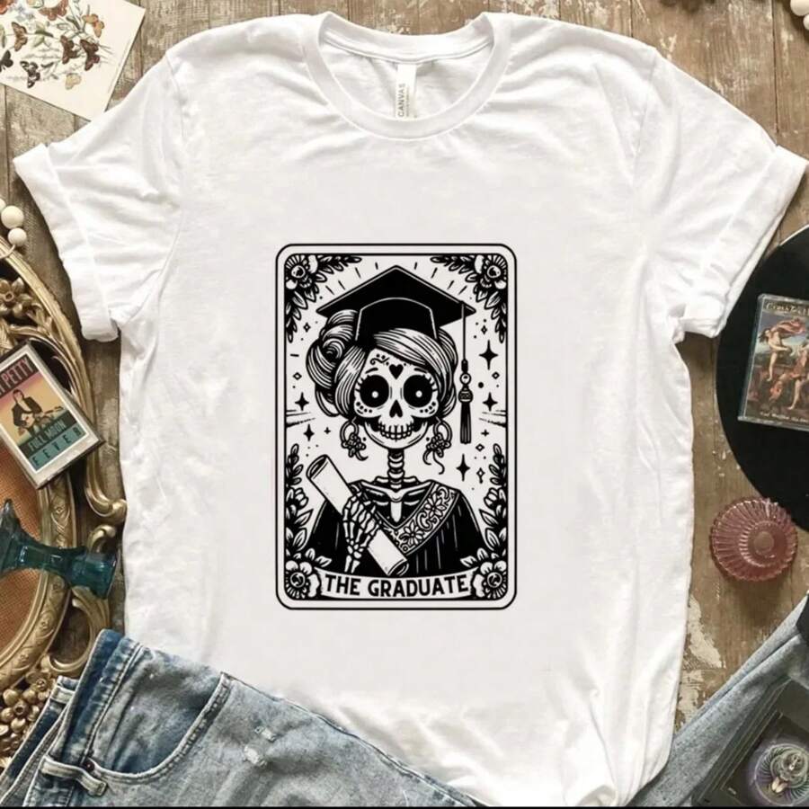 Funny Tarot Card Print T-Shirt Harajuku Graphic T Shirt Women Fashion Casual Clothing Short Sleeve Female Tee Top Summer - White - View 1