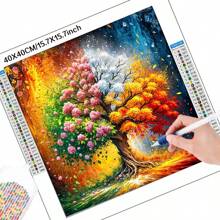 JOZYSH 1 Pack Grote Maat Volwassene Handgemaakte 5D Vierkante En Ronde Diamant Schilderij Kit, 4 Seizoenen Boom, Kunstmatige Diamant Mozaïek Schilderij, Diamant Kunst Set, Woondecoratie Kantoor Muurkunst Decoratie Kerstcadeau