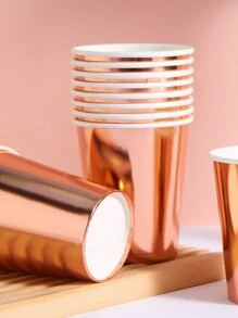 10/25pcs 9oz Rose Gold Paper Cups, Disposable One-Time Use Rose Gold Foil Decorated Elegant Party Cups, Suitable For Women & Men, Dinner, Gathering, Celebration