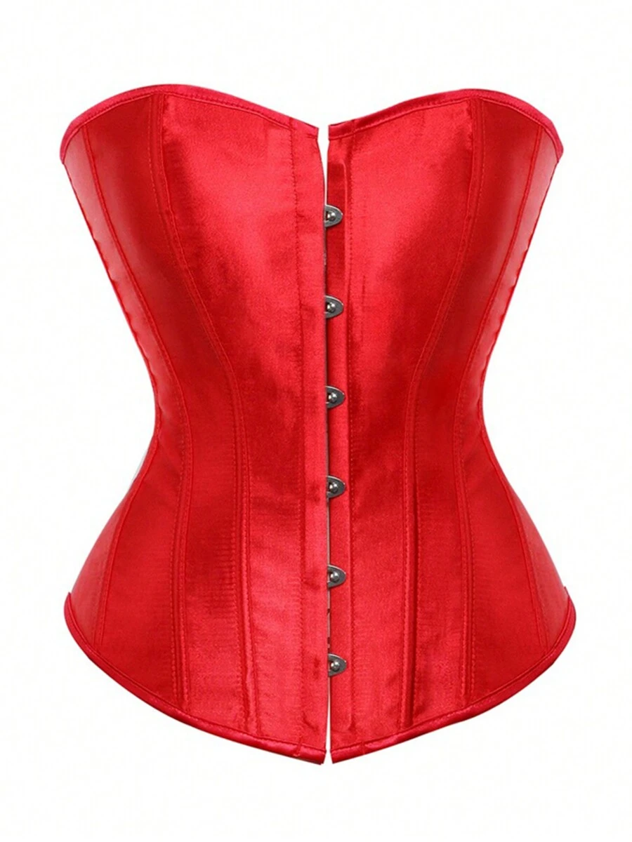 Corset Tops For Women, Bustier Lace Top Corsets Belt, Plus Size Faja Waist Cincher Bodysuit Overbust Lingerie - 紅色 - 查看 1