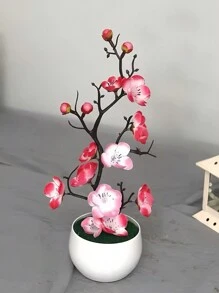 1 set Flor de durazno artificial con botella, flor artificial de durazno de estilo chino, planta floral primaveral simulada para decoración interior y exterior, decoración de escritorio hogar - Rosa - Ver 4