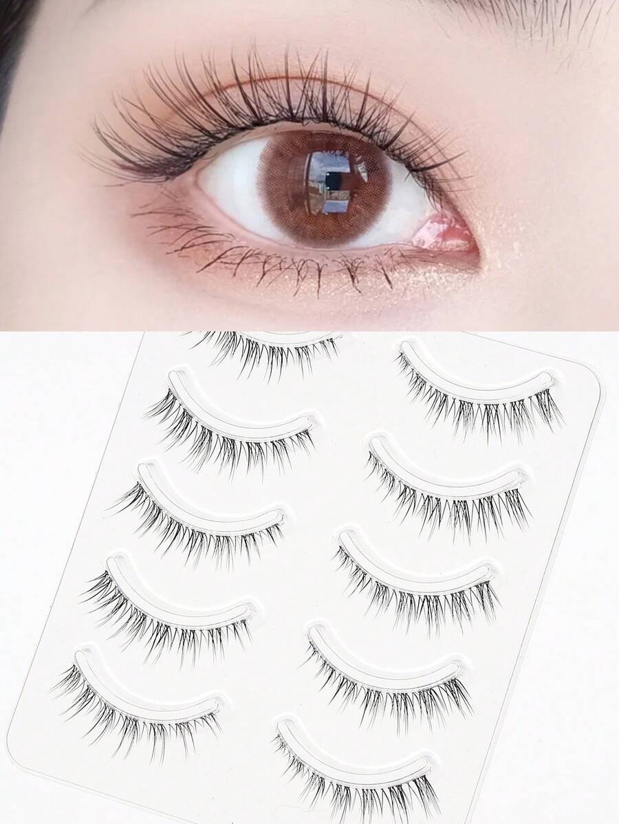 NAIJEMA 5 对自然透明假睫毛，自然外观，睫毛延长，卷翘柔软，适合初学者，日常，派对约会假睫毛，睫毛，睫毛，假睫毛 - 自然纖長款 - 查看 1