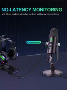 Aveek Mercase USB Condenser Microphone Full Metal Reverb Noise-Canceling Microphone For Podcasting, Streaming, Recording On Phone, Plug & Play, Quick Mute, Metal Stand With 360° Rotation - Black - View 4