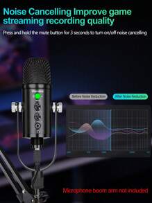 Aveek Mercase USB Condenser Microphone Full Metal Reverb Noise-Canceling Microphone For Podcasting, Streaming, Recording On Phone, Plug & Play, Quick Mute, Metal Stand With 360° Rotation - Black - View 5