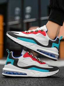 Zapatillas de deporte de malla transpirable, ligeras y con bloqueo de color para hombre, zapatillas de tenis antideslizantes, cómodas y a la moda, elementos de bloqueo de color de estilo clásico, adecuadas para deportes al aire libre, street dance, tenis, ejercicio, footing, fitness, citas, viajes y desplazamientos al trabajo. - Blanco - Ver 2