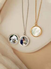 Customized Text And Image Necklace, Personalised Double-Sided Conch Locket Necklace, Gift For Mom, Friends, Classmates, Thanksgiving, Valentine's Day, Birthday, Graduation