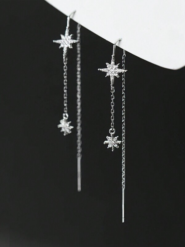 1 paire de boucles d'oreilles à franges étoile en argent sterling S925 pour femmes, style minimaliste et élégant, pendantes, bijou mode polyvalent et cadeau