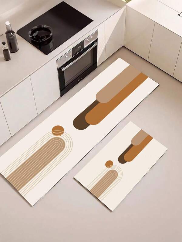 1 peça de tapete de cozinha branco com padrão oval, antiderrapante e resistente a manchas, adequado para decoração de ambientes, sala de estar, banheiro, tapete de quarto, capacho, tapete de área e carpete externo, feito de material de fibra de poliéster, fácil de limpar e lavável à máquina, adequado para todas as estações e feriados.