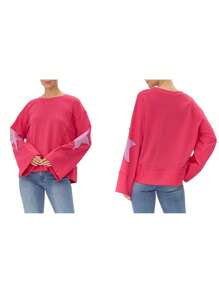 Womens Casual Sweatshirts Long Sleeve Round Neck Star Patchwork Pullovers Oversized Tops
