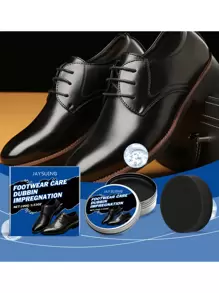 1 套皮鞋蜡护理套装，包括抛光海绵刷 - 深层清洁，光泽饰面 - 铁质材料，黑色 - 适用于鞋子、包包、夹克、沙发 - 去除污渍，快速抛光和滋养皮革