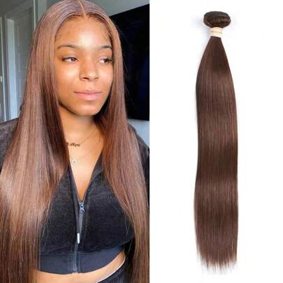Pacote de cabelo liso castanho claro, cabelo humano brasileiro, peça única, 4#, pacote de extensões de cabelo liso castanho claro, cabelo remy para mulheres