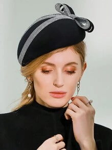 HIMESPORT Women's Bow Fascinators Hats Vintage Elegant Wool Felt Black Pillbox Hat For Women Ladies Tea Party Dress Winter Church Beret Hats - Black - View 2