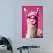 Alpaca Bubble Gum Canvas Art, Perfect For Animal Lovers, Ideal For Living Room, Bedroom, Office, And Dining Room - Canvas Painting - View 5